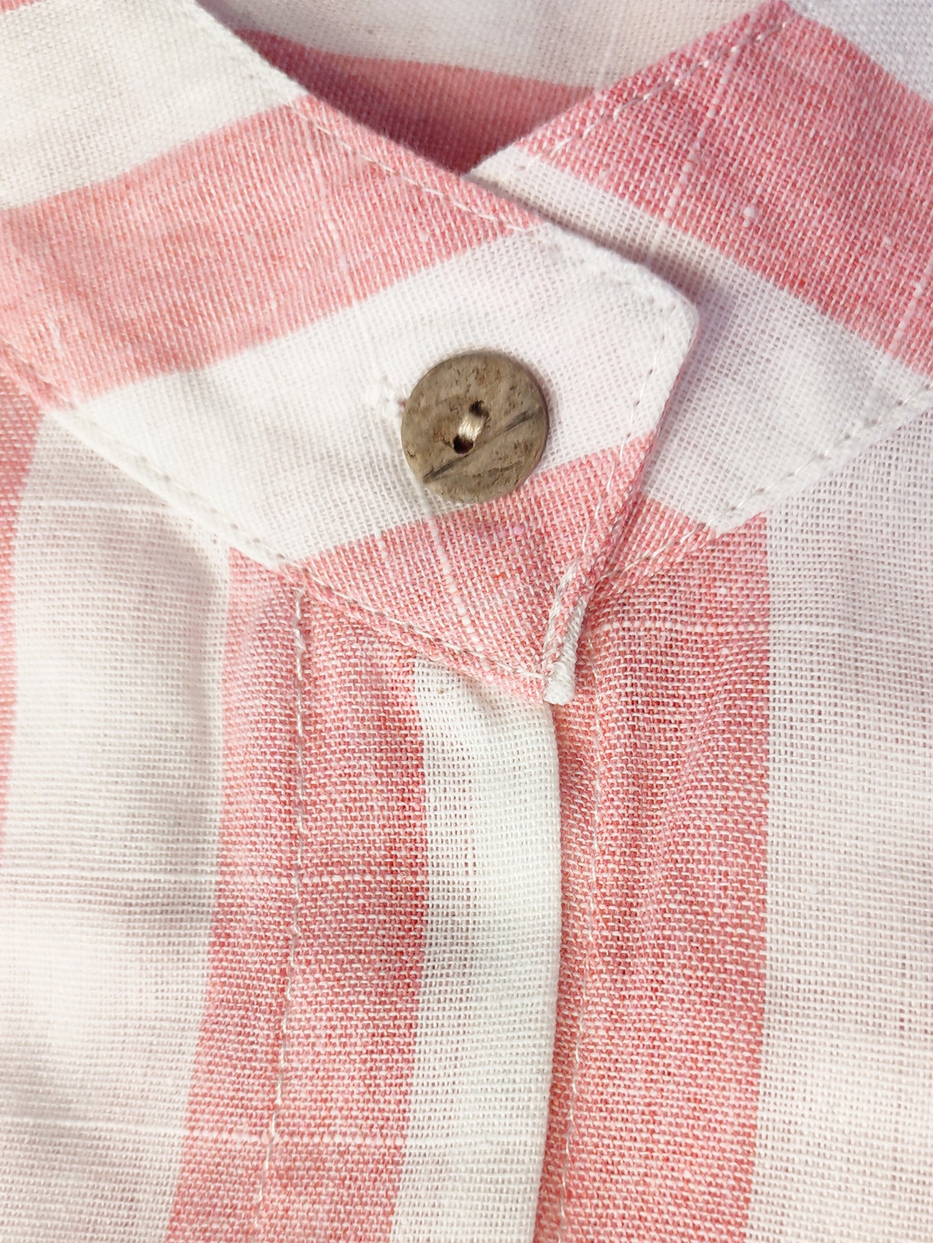 Women’s Pink and White Striped Linen Blend Long Tunic Shirt Roll‑Up Dress