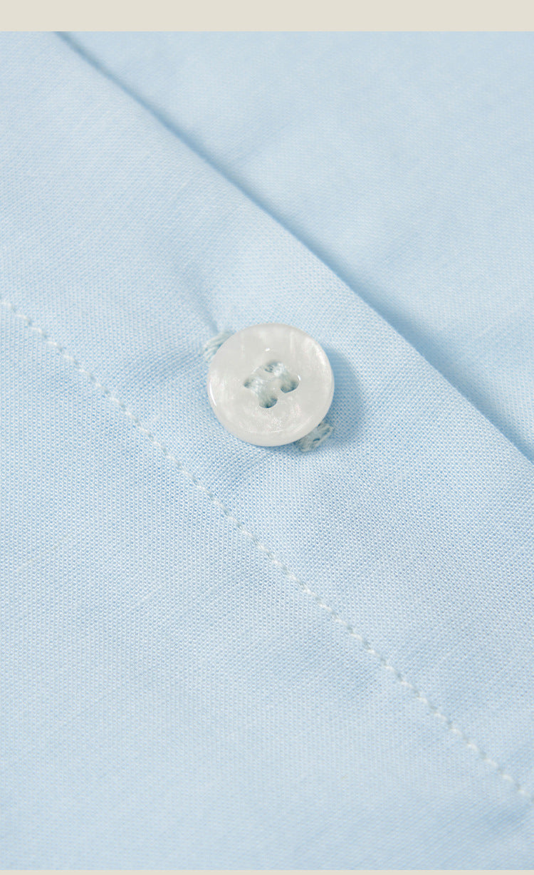 Women’s Light Blue Sheer Button-Down Shirt Roll-Up Sleeve Loose-Fit Casual Blouse