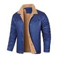 Men’s Blue Fleece Lined Trucker Jacket Sherpa Collar Button-Down Winter Coat