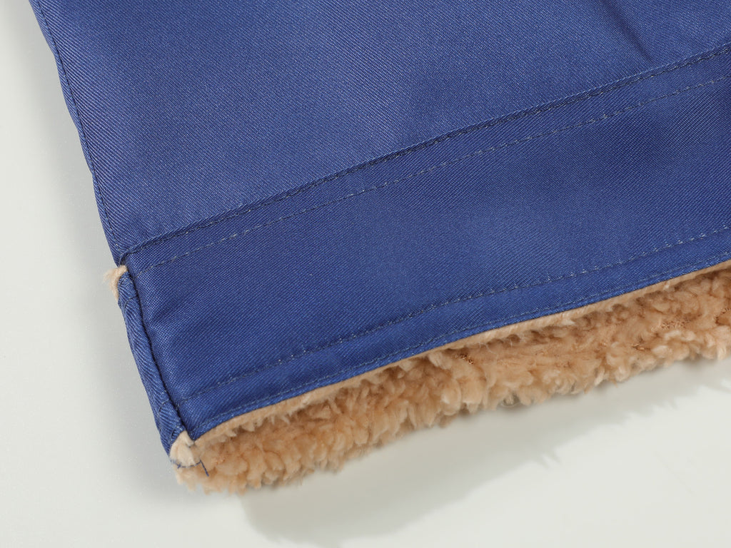 Men’s Blue Fleece Lined Trucker Jacket Sherpa Collar Button-Down Winter Coat