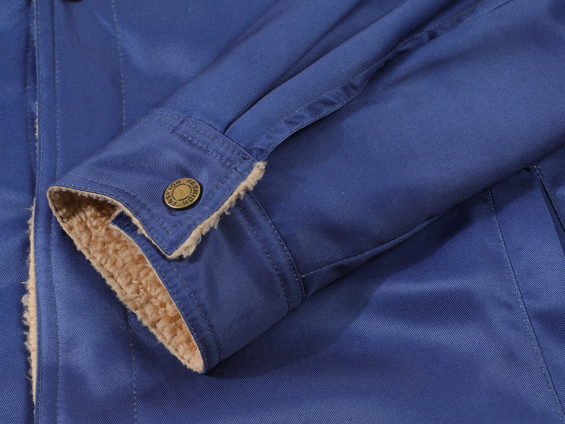 Men’s Blue Fleece Lined Trucker Jacket Sherpa Collar Button-Down Winter Coat
