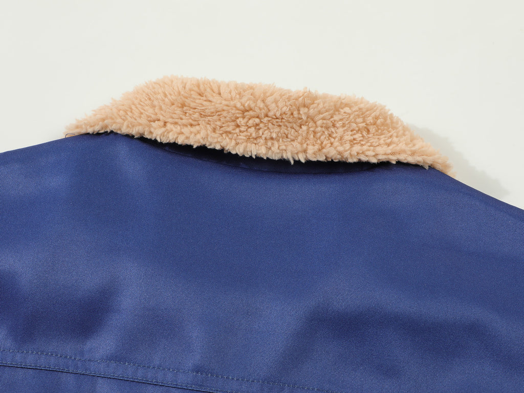 Men’s Blue Fleece Lined Trucker Jacket Sherpa Collar Button-Down Winter Coat