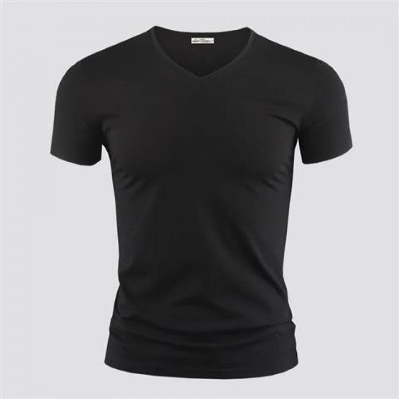 Men's Pure Color O-Collar Short Sleeved T-Shirt Black