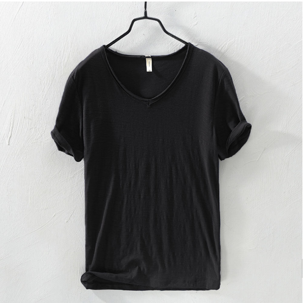 Men's Lightweight Breathable Slim-fit V-Neck Casual T-shirt Black