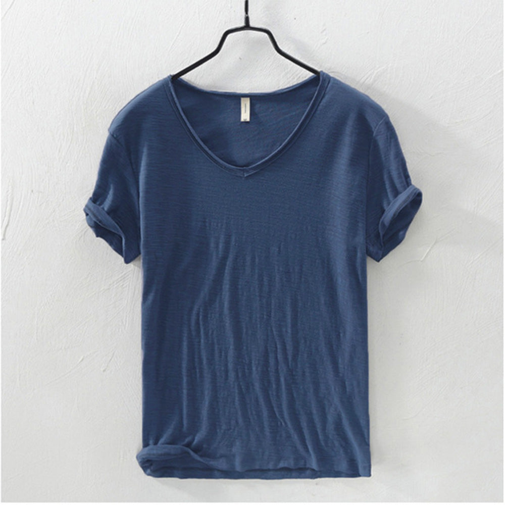 Men's Lightweight Breathable Slim-fit V-Neck Casual T-shirt Blue