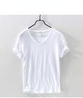 Men's Lightweight Breathable Slim-fit V-Neck Casual T-shirt White