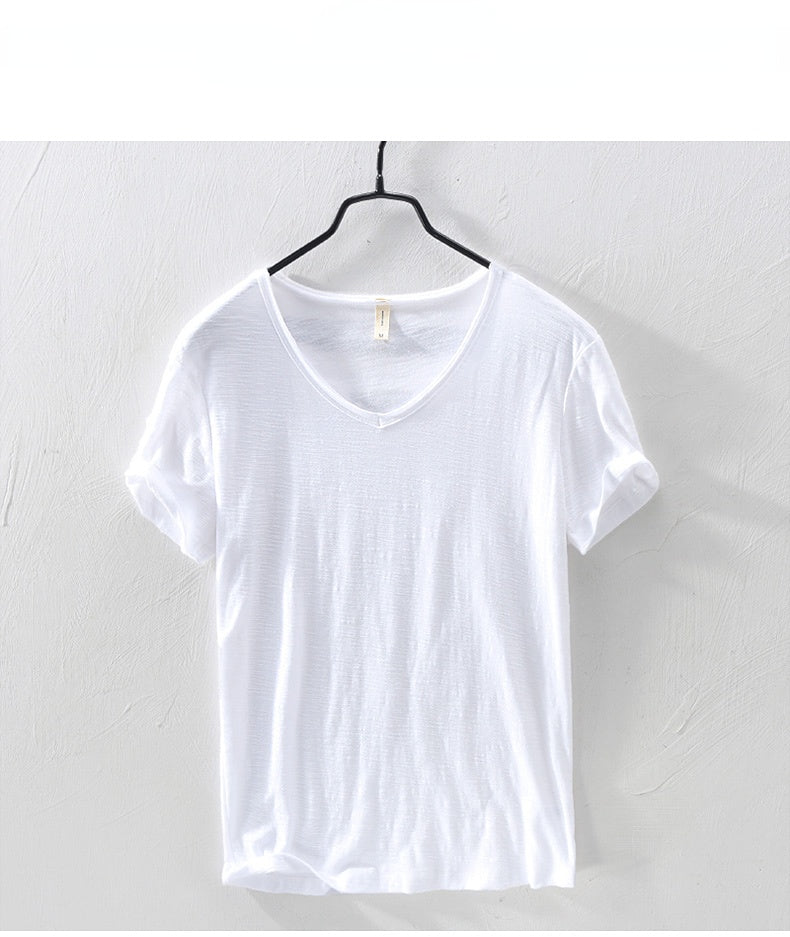 Men's Lightweight Breathable Slim-fit V-Neck Casual T-shirt White