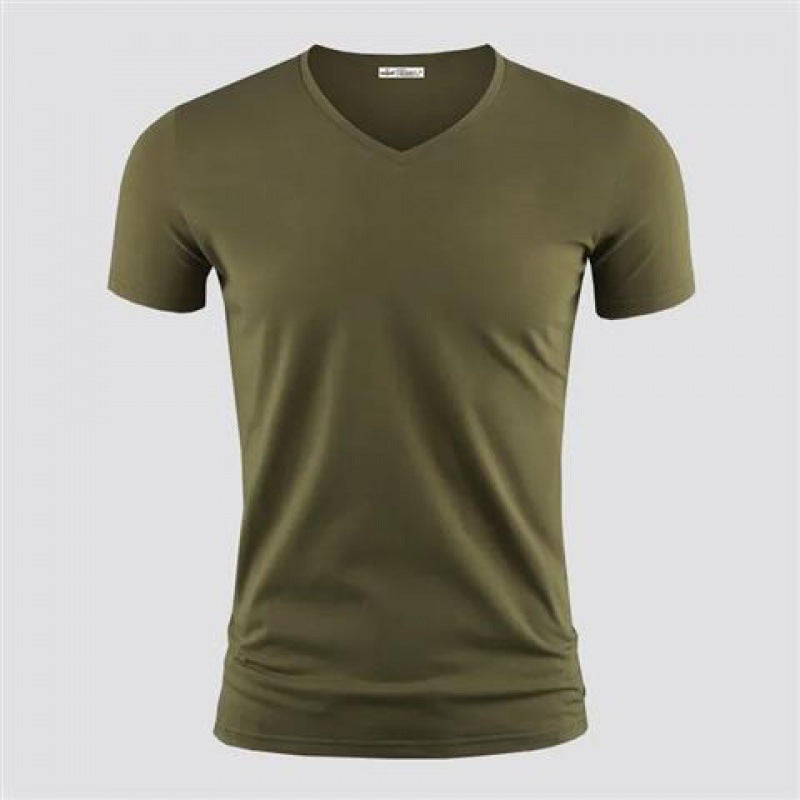 Men's Pure Color O-Collar Short Sleeved T-Shirt Army green