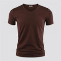 Men's Pure Color O-Collar Short Sleeved T-Shirt Brown