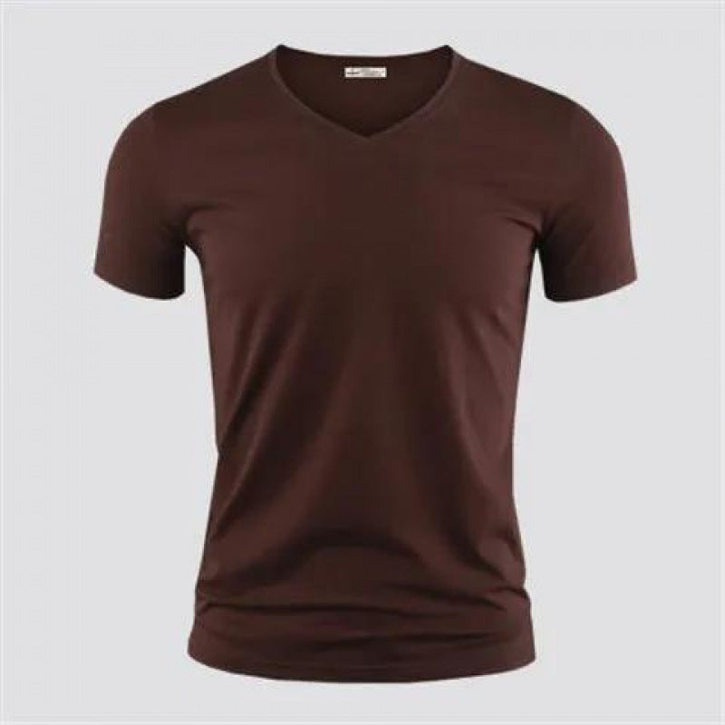 Men's Pure Color O-Collar Short Sleeved T-Shirt Brown